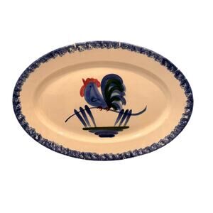Vintage Los Angeles Potteries Rooster Platter - 14.5" Spongeware